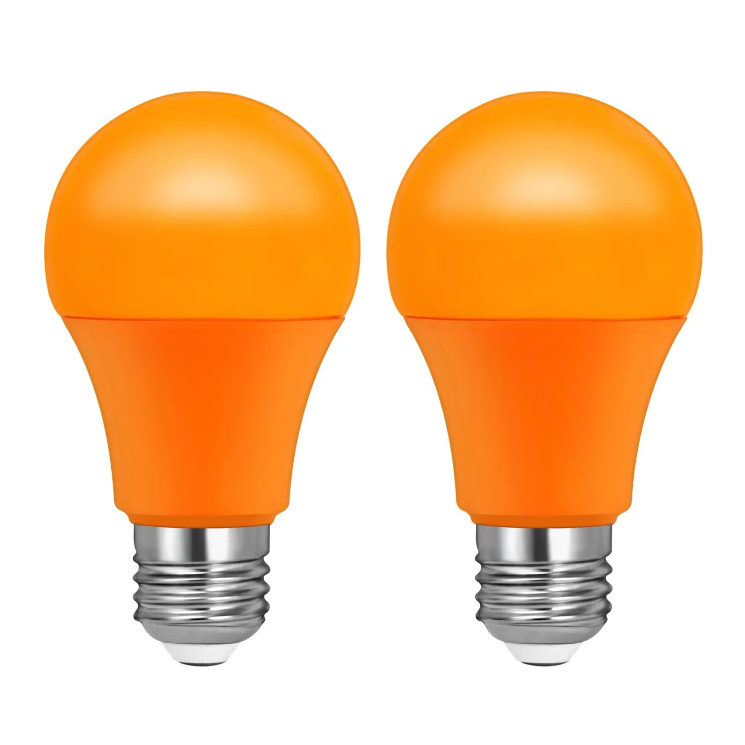 Orange Light Bulbs, A19 LED Christmas Light Bulb Decoration, Orange Light Bulbs Outdoor 60W Equivalent 9W E26 Orange Bulb, Orange Porch Light Bulb Colored Light for Halloween, Home Lighting, 2 Pack