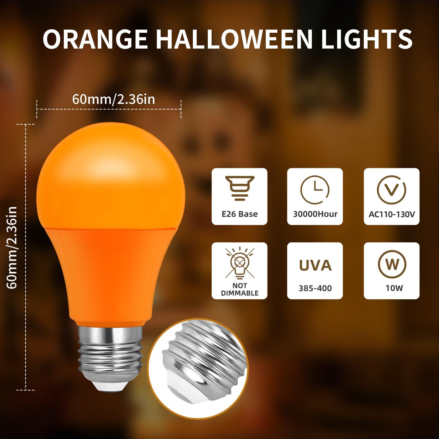 Orange Light Bulbs, A19 LED Christmas Light Bulb Decoration, Orange Light Bulbs Outdoor 60W Equivalent 9W E26 Orange Bulb, Orange Porch Light Bulb Colored Light for Halloween, Home Lighting, 2 Pack