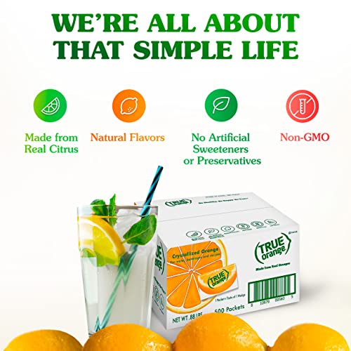 TRUE ORANGE Water Enhancer, Bulk Pack, Zero Calorie Flavoring, For Bottled Water, Iced Tea & Recipes, Flavor Packets Made with Real Oranges, Count 500 (Pack of 1) - Packaging May Vary