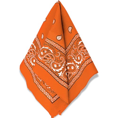 Classic Orange Paisley Bandana - 20" x 20" (1 Count) - Perfect for Outdoor Activities, Fashion Accessory, and DIY Projects