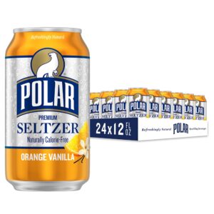 Polar Seltzer Water Orange Vanilla, 12 fl oz cans, 24 pack