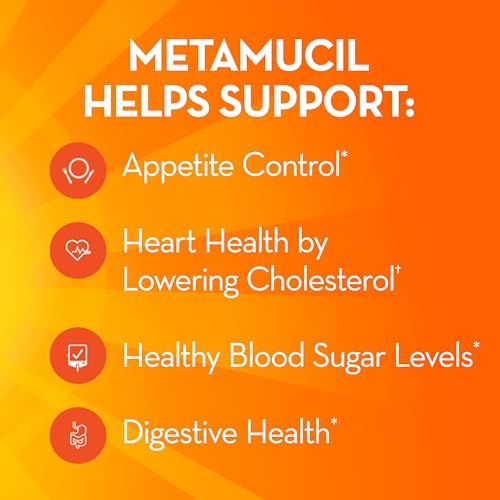 Metamucil 4-in-1 Fiber Supplement for Digestive Health, Psyllium Husk Fiber Powder, Fiber Supplement with Real Sugar, Orange Flavored, 114 tablespoons