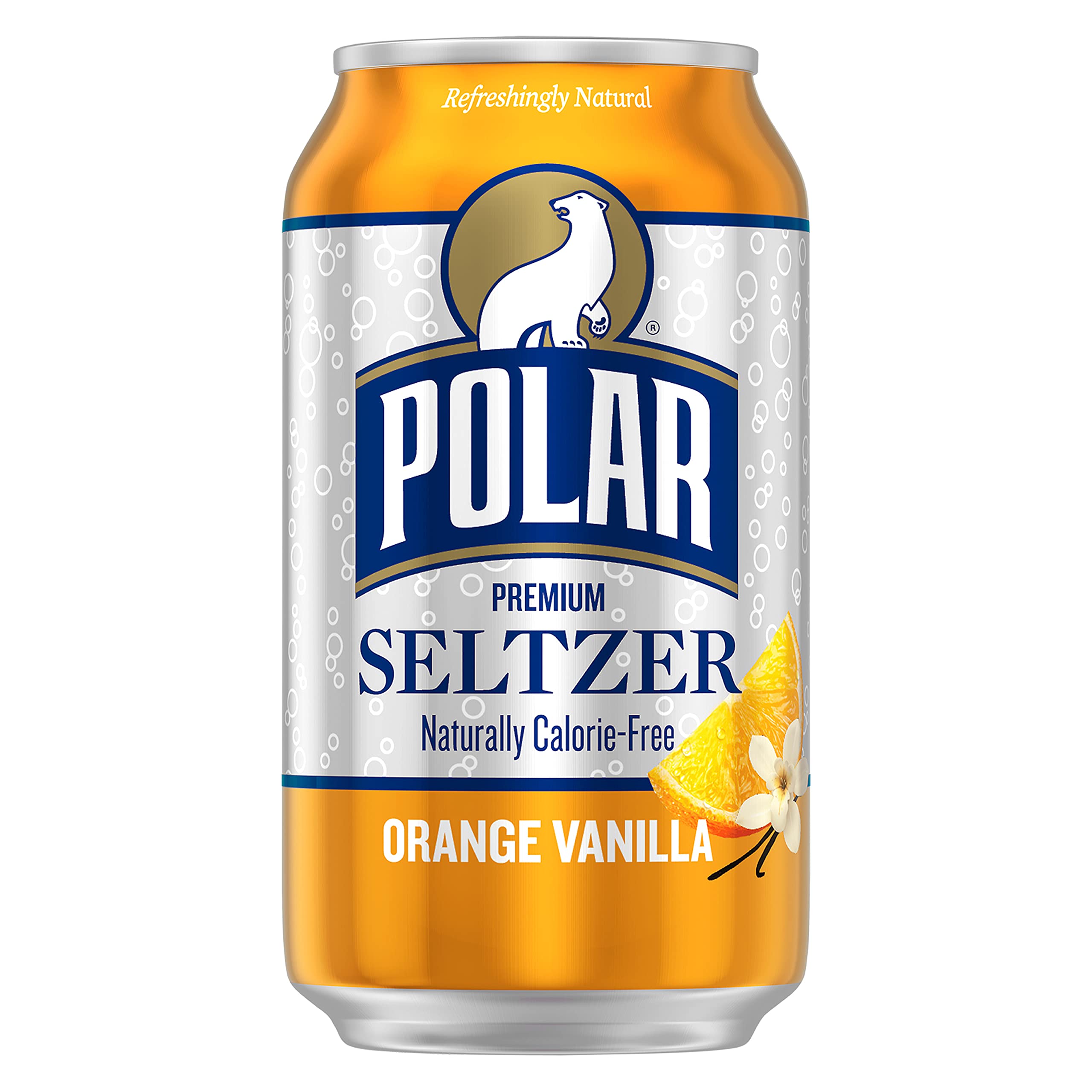 Polar Seltzer Water Orange Vanilla, 12 fl oz cans, 24 pack