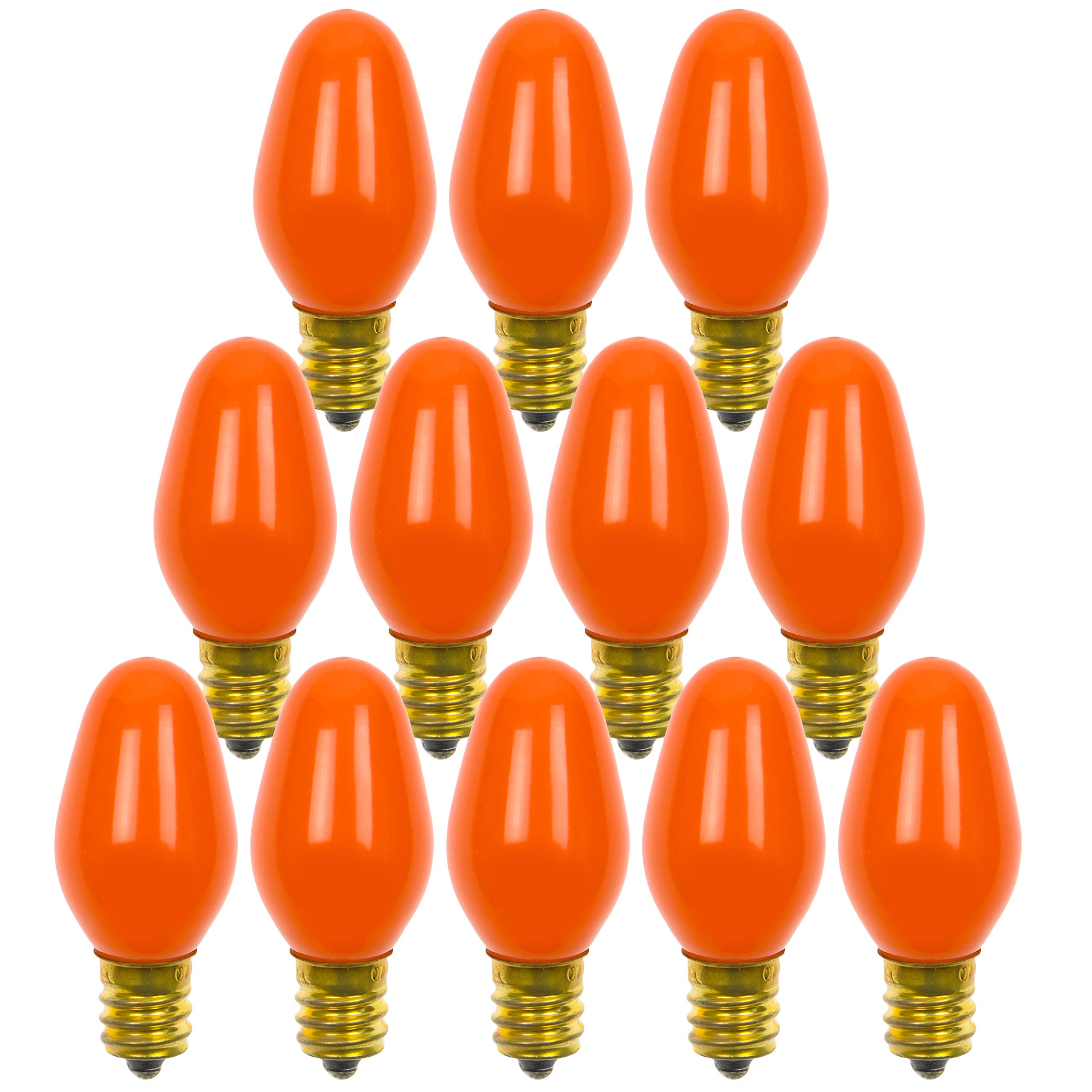 12 Pack C7 Orange Light Bulb Ceramic Incandescent 7 Watt E12 Base C7 Night Light Colored Bulb Candelabra Based Orange Bulb Halloween Bulb