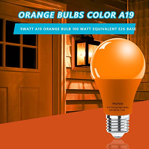 Wiyifada 2 Pack A19 LED Orange Light Bulbs,110V E26 Halloween Orange LED Lights 9W Replace up to 100W, Colored Light Bulbs for Porch, Home Lighting, Party Decoration, Holiday Lighting (Orange Light)