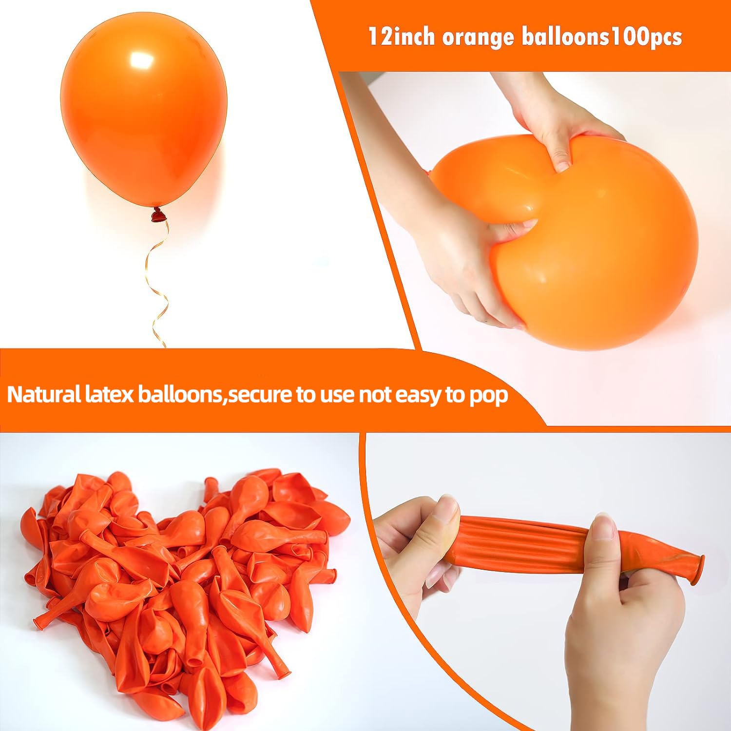 FOTIOMRG Orange Balloons 12 inch, 100 Pack Burnt Orange Latex Balloons Helium Quality for Halloween Birthday Wedding Baby Shower Party Decorations (with Orange Ribbon)