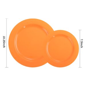 FLOWERCAT 60PCS Orange Plates - Heavy Duty Orange Plastic Plates Disposable for Easter Party - Include 30PCS 10.25inch Orange Dinner Plates and 30PCS 7.5inch Orange Dessert Plates