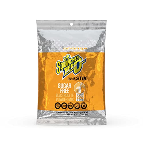 Sqwincher Zero Qwik Stik, Sugar Free, Low Calorie, Low Sodium Electrolyte Replacement Powder Hydration Drink Mix, Orange, 0.11 oz Packet (Pack of 50)