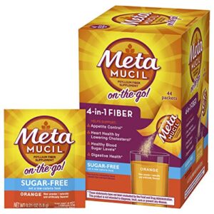 Metamucil On-The-Go, Daily Psyllium Husk Powder Supplement, Sugar-Free Powder, 4-in-1 Fiber for Digestive Health, Orange Flavored Drink, 44 Packets