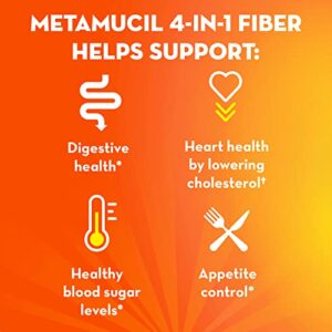 Metamucil On-The-Go, Daily Psyllium Husk Powder Supplement, Sugar-Free Powder, 4-in-1 Fiber for Digestive Health, Orange Flavored Drink, 44 Packets