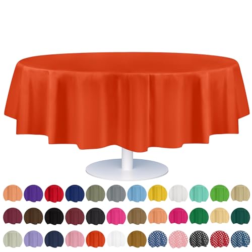 Grandipity Orange 12 Pack Premium Disposable Plastic Tablecloth 84" Inch Decorative Round Table Cover