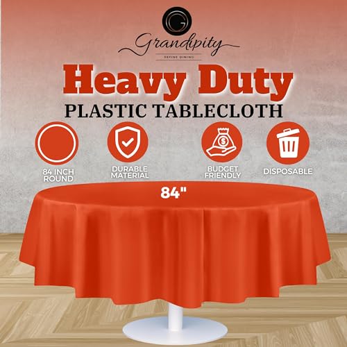 Grandipity Orange 12 Pack Premium Disposable Plastic Tablecloth 84" Inch Decorative Round Table Cover