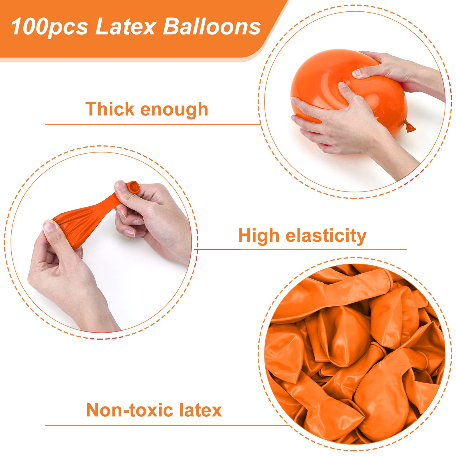 RUBFAC Orange Balloons Latex Party Balloons, 100pcs 12 Inch Orange Helium Balloons for Party Decoration Like Birthday Party, Baby Shower, Wedding, Gender Reveal, Graduation Party (with Orange Ribbon)