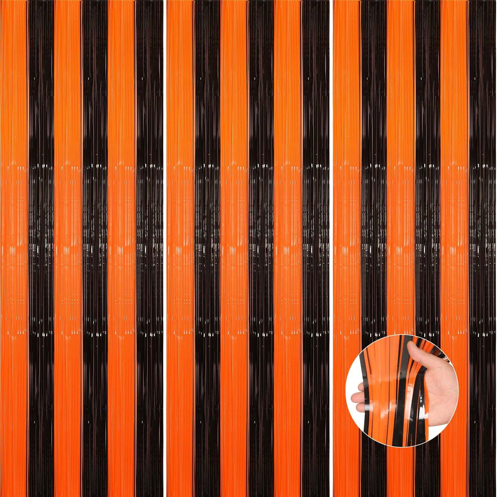 Accevo Black Orange Party Streamers 3Pack 3.2ft x 8.2ft Tinsel Black Orange Streamers Party Decorations Door Decorations Foil Fringe Curtain Halloween Christmas Party Decorations Orange Party Decor