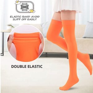 AGITATESAND Orange Socks Over Knee Stretchy Thigh High Opaque Stockings Halloween Party Costume Cosplay Knee-High Socks For Women…