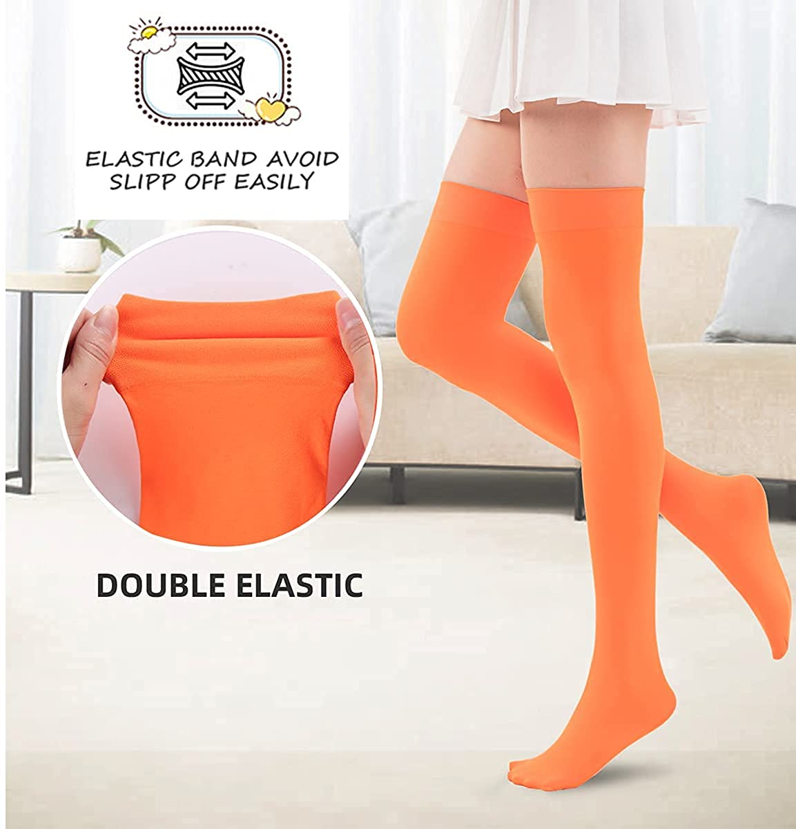 AGITATESAND Orange Socks Over Knee Stretchy Thigh High Opaque Stockings Halloween Party Costume Cosplay Knee-High Socks For Women…