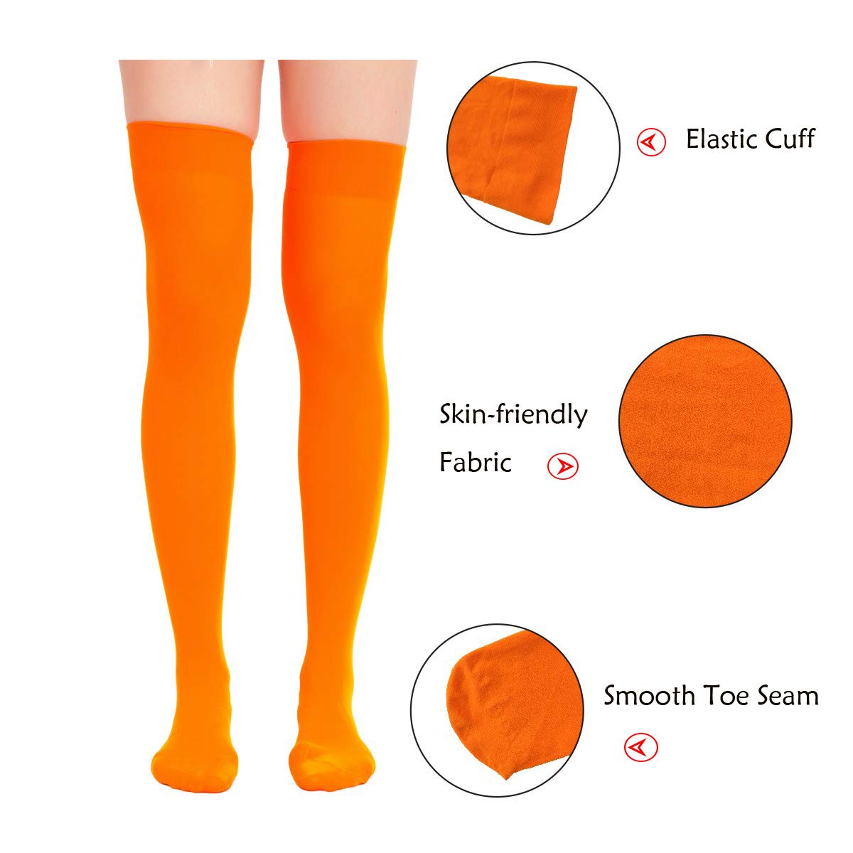 AGITATESAND Orange Socks Over Knee Stretchy Thigh High Opaque Stockings Halloween Party Costume Cosplay Knee-High Socks For Women…