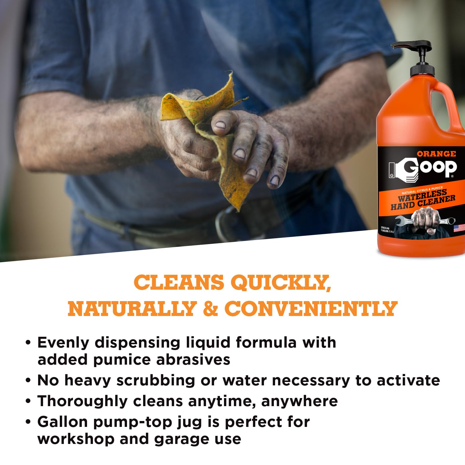 GOOP Orange Liquid with Pumice Multi-Purpose Waterless Hand Cleaner - 1 Gallon Pump Bottle