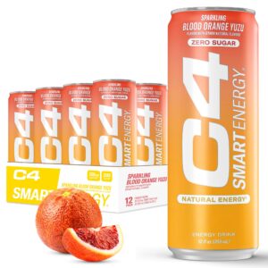 c4 smart energy drink – boost focus and energy with zero sugar, natural energy, and nootropics - 200mg caffeine - blood orange yuzu (12oz pack of 12)
