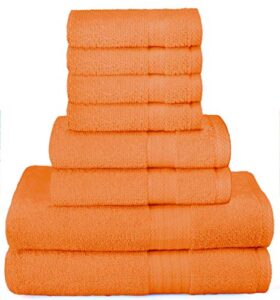 glamburg ultra soft 8-piece towel set - 100% pure ringspun cotton, contains 2 oversized bath towels 27x54, 2 hand towels 16x28, 4 wash cloths 13x13 - ideal for everyday use, hotel & spa - orange