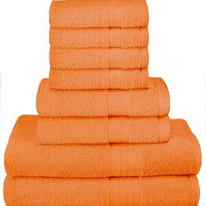 GLAMBURG Ultra Soft 8-Piece Towel Set - 100% Pure Ringspun Cotton, Contains 2 Oversized Bath Towels 27x54, 2 Hand Towels 16x28, 4 Wash Cloths 13x13 - Ideal for Everyday use, Hotel & Spa - Orange