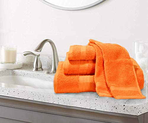 GLAMBURG Ultra Soft 8-Piece Towel Set - 100% Pure Ringspun Cotton, Contains 2 Oversized Bath Towels 27x54, 2 Hand Towels 16x28, 4 Wash Cloths 13x13 - Ideal for Everyday use, Hotel & Spa - Orange