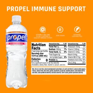Propel Immune Support with Vitamin C + Zinc, Orange Raspberry, 24oz Bottle, Pack of 12