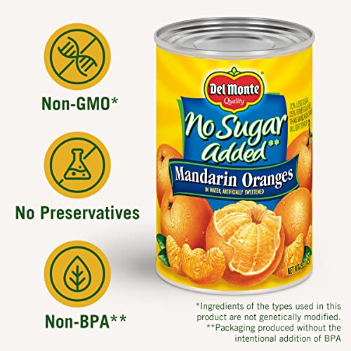 Del Monte Canned Mandarin Oranges No Sugar Added, 15 Ounce (Pack of 12)