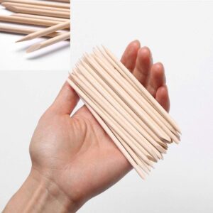 Borogo 100 Pcs Orange Wood Nail Sticks Double Sided Multi Functional Cuticle Pusher Manicure Pedicure Tool for Manicure Pedicure