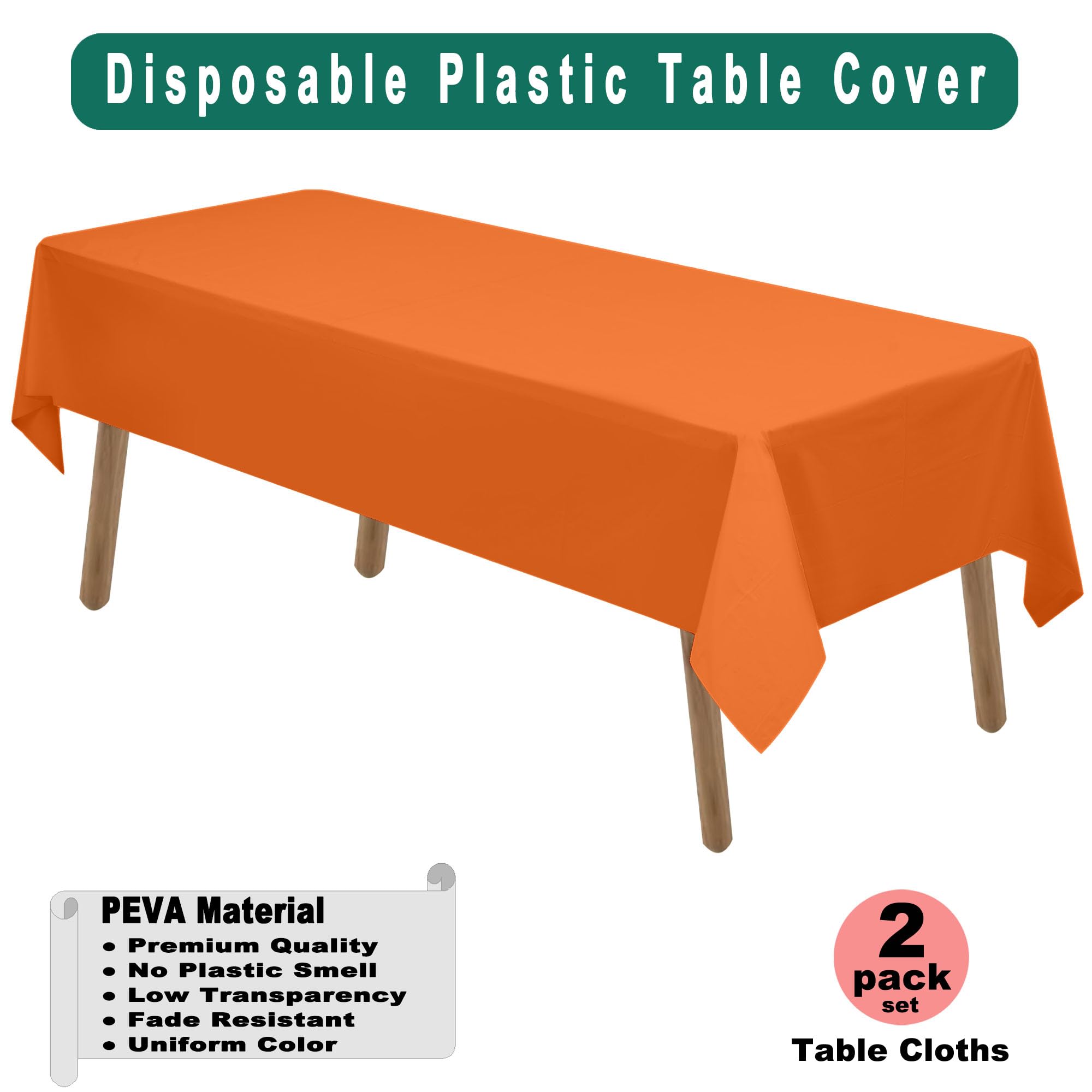 PARTY ULYJA Orange Plastic Tablecloths 2 Pack Disposable Table Covers 54 x 108 Inch PEVA Fall Colors Table Cloths for BBQ Picnic Birthday Wedding Parties 8 ft Rectangle Table Use