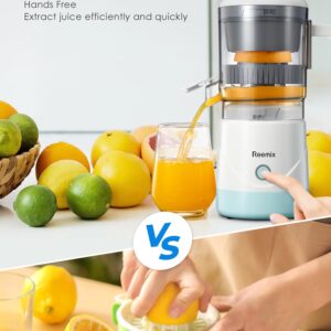 Electric Citrus Juicer, Reemix Full-Automatic Orange Juicer Squeezer for Orange, Lemon, Grapefruit, Citrus Juicer with Cleaning Brush, Easy to Clean and Use (White)