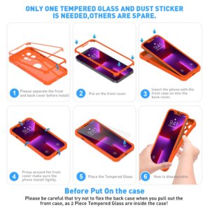 ORETECH for iPhone 13 Pro Max Case, with [2 x Screen Protectors] [10 Ft Military Grade Drop Test] [Camera Protection] 360° Shockproof Slim Thin Phone Case iPhone 13 Pro Max Cover 6.7'' - Orange