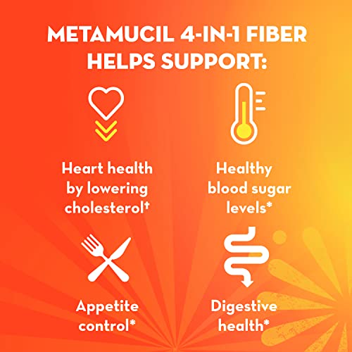 Metamucil Premium Blend, 4-in-1 Fiber Supplement for Digestive Health, Psyllium Husk Fiber Powder, Sugar-Free with Stevia, Plant-Based Fiber Supplement, Orange Flavored, 180 teaspoons