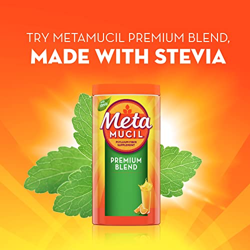 Metamucil Premium Blend, 4-in-1 Fiber Supplement for Digestive Health, Psyllium Husk Fiber Powder, Sugar-Free with Stevia, Plant-Based Fiber Supplement, Orange Flavored, 180 teaspoons