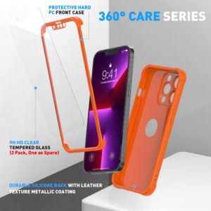 ORETECH for iPhone 13 Pro Max Case, with [2 x Screen Protectors] [10 Ft Military Grade Drop Test] [Camera Protection] 360° Shockproof Slim Thin Phone Case iPhone 13 Pro Max Cover 6.7'' - Orange