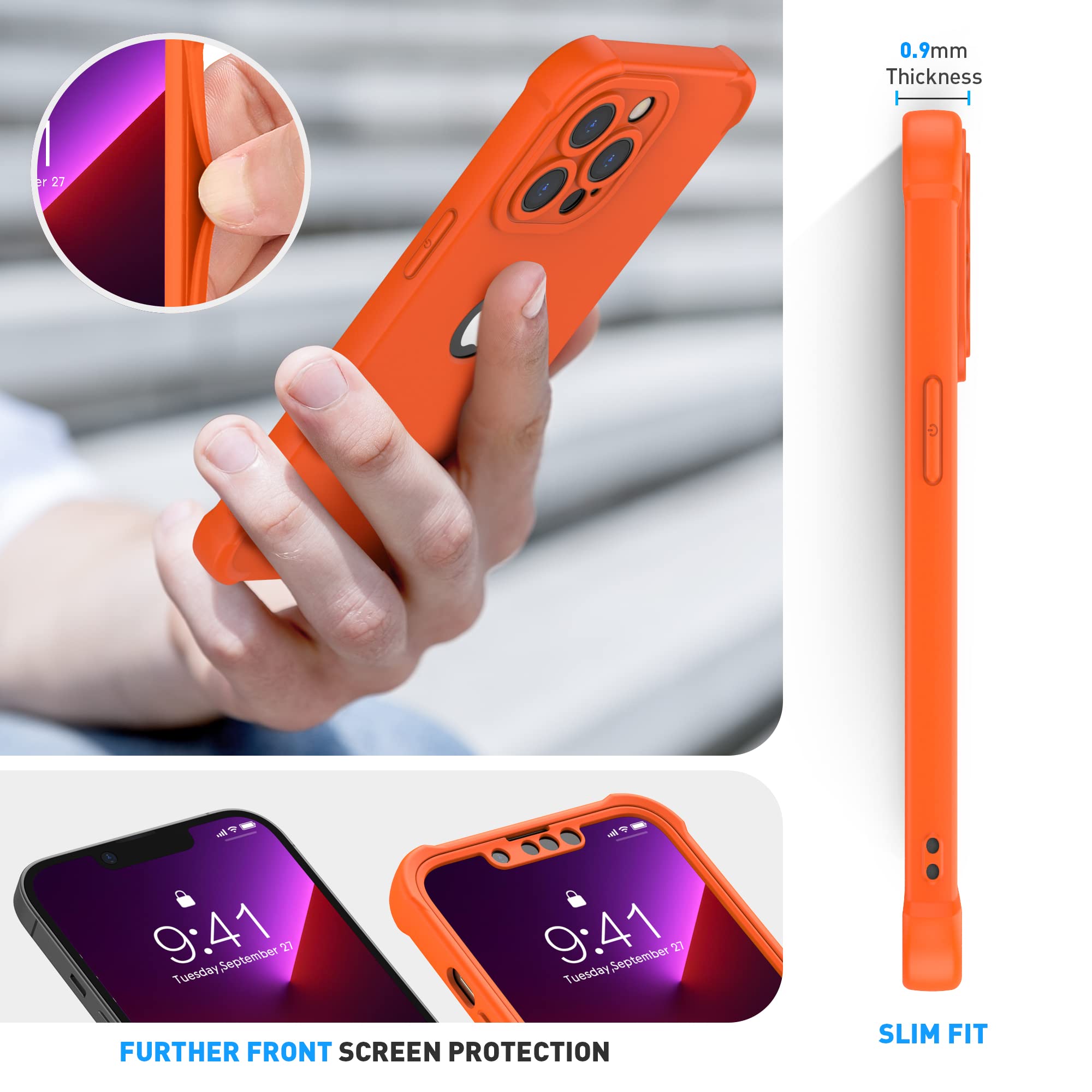 ORETECH for iPhone 13 Pro Max Case, with [2 x Screen Protectors] [10 Ft Military Grade Drop Test] [Camera Protection] 360° Shockproof Slim Thin Phone Case iPhone 13 Pro Max Cover 6.7'' - Orange