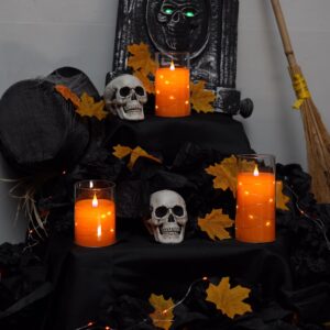 Homemory Halloween Orange Flameless Candles with String Lights, Battery Operated LED Candles with Remote and Timer, Flickering Candles for Halloween Decoration, Fall, Harvest Festival