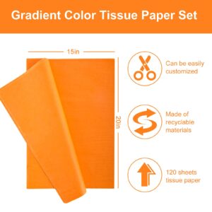 Whaline 120 Sheet Assorted Orange Tissue Paper 15 x 20 Inch Wrapping Paper Decorative Gift Wrap Tissue Paper Art Paper Crafts for Halloween Autumn Thanksgiving Fall Harvest Holiday Pompom