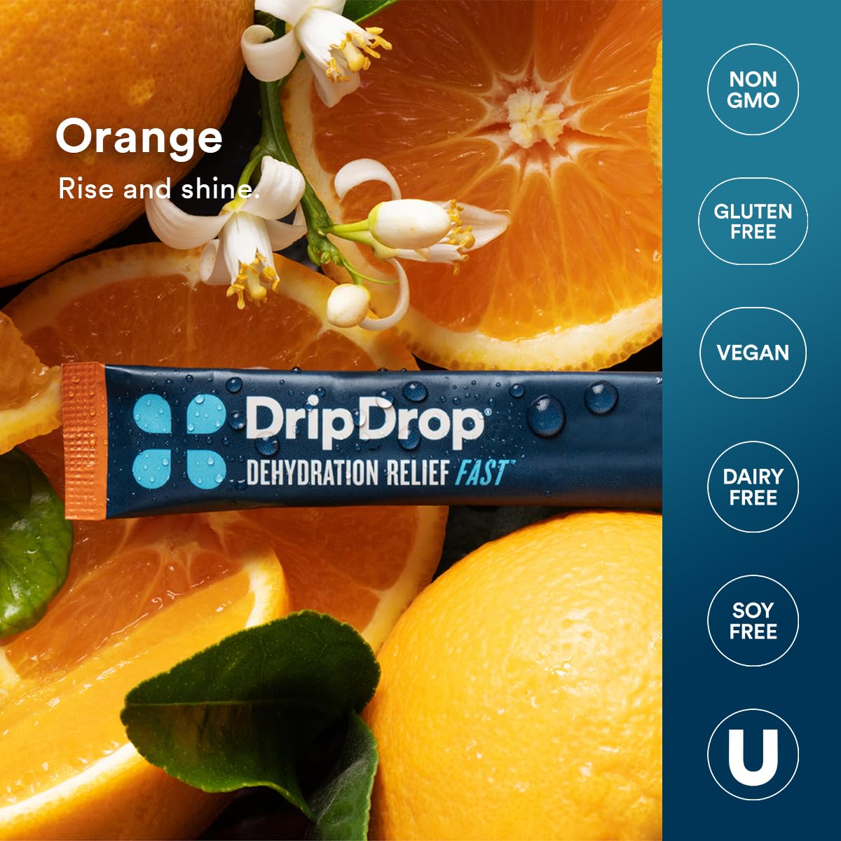 DripDrop Hydration - Orange - Electrolyte Drink Mix Single Serve Hydration Powder Packets | Non-GMO, Gluten Free, Vegan | 32 Sticks