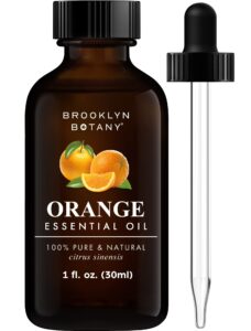 brooklyn botany sweet orange essential oil – 100% pure and natural – premium grade oil with dropper - for aromatherapy and diffuser - 1 fl oz