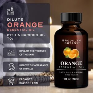 Brooklyn Botany Sweet Orange Essential Oil – 100% Pure and Natural – Premium Grade Oil with Dropper - for Aromatherapy and Diffuser - 1 Fl Oz