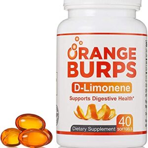 Orange Burps D-Limonene Supplement for Digestive Health, Heartburn, Acid Reflux, GERD | Orange Peel Extract | All-Natural Easy-to-Swallow Softgels | 1,000 mg per Serving - Made in USA