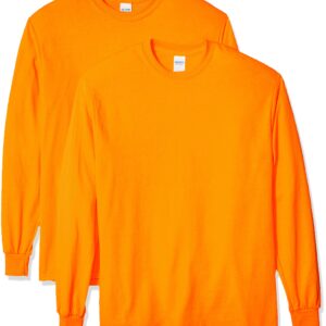 Gildan Men's Ultra Cotton Long Sleeve T-Shirt, Style G2400, Multipack, Safety Orange (2-Pack), 2X-Large