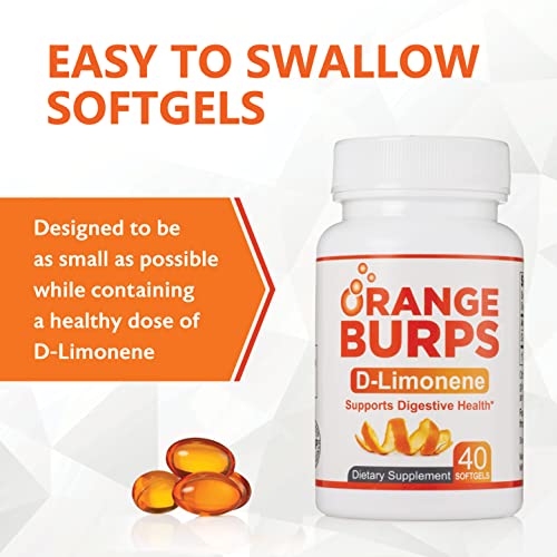 Orange Burps D-Limonene Supplement for Digestive Health, Heartburn, Acid Reflux, GERD | Orange Peel Extract | All-Natural Easy-to-Swallow Softgels | 1,000 mg per Serving - Made in USA