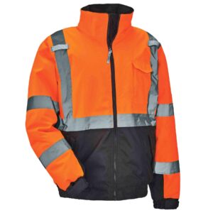 ergodyne unisex adult high visibility ,reflective quilted insulation, class 3, type hi vis winter bomber jacket, orange, large us