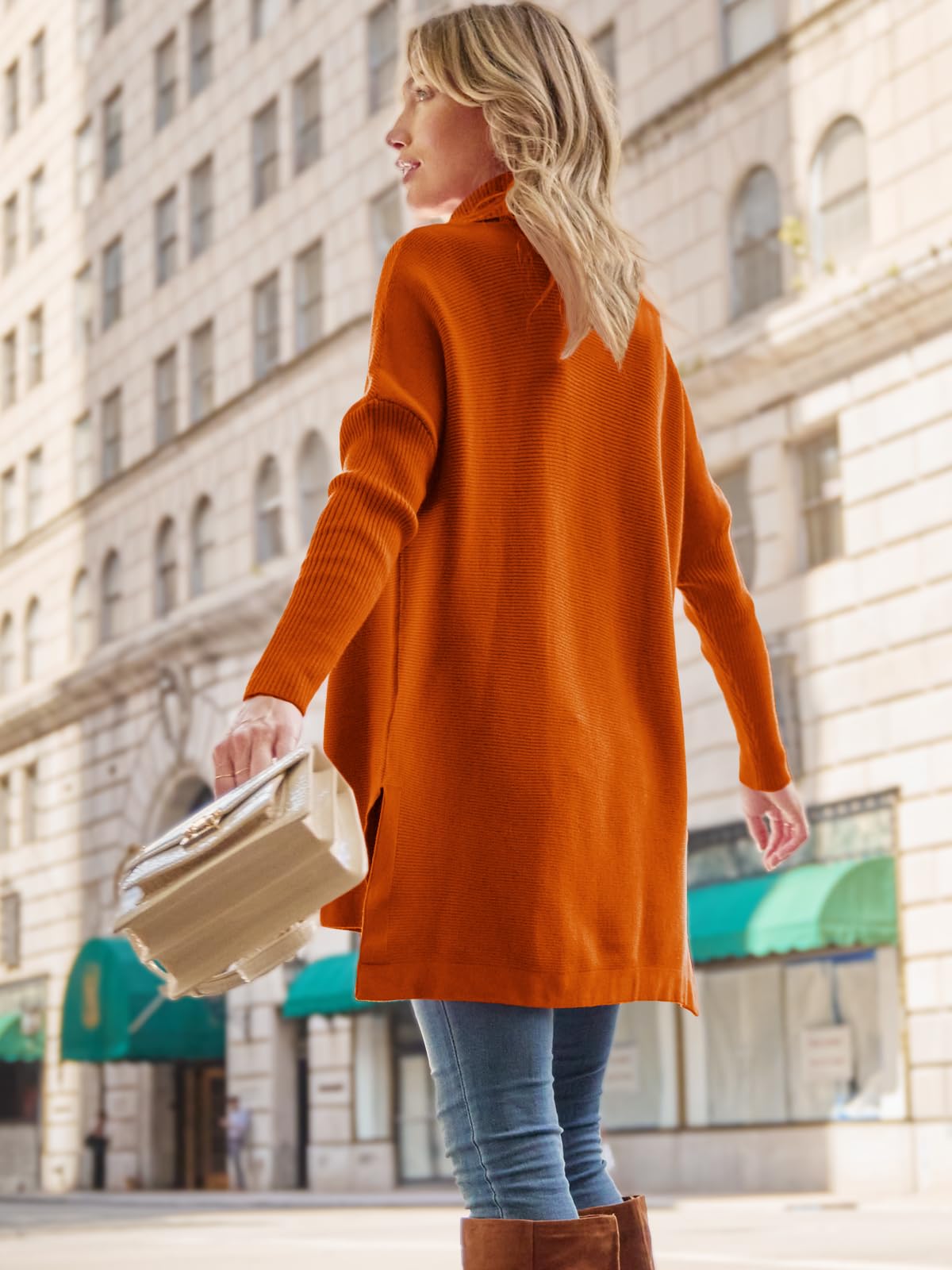 LILLUSORY Orange Turtleneck Oversized Sweaters Long Batwing Sleeve Tunic Pullover Sweater Knit Tops
