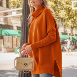 LILLUSORY Orange Turtleneck Oversized Sweaters Long Batwing Sleeve Tunic Pullover Sweater Knit Tops