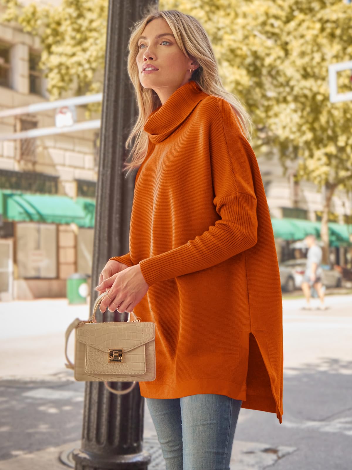 LILLUSORY Orange Turtleneck Oversized Sweaters Long Batwing Sleeve Tunic Pullover Sweater Knit Tops
