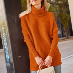 LILLUSORY Orange Turtleneck Oversized Sweaters Long Batwing Sleeve Tunic Pullover Sweater Knit Tops