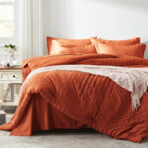 zzlpp queen comforter set 7 pieces, burnt orange seersucker bed in a bag with sheets, lightweight bedding sets with 1 comforter, 2 pillow shams, 2 pillowcases, 1 flat sheet, 1 fitted sheet